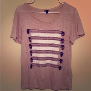 Linen J. Crew top with Tassel Details